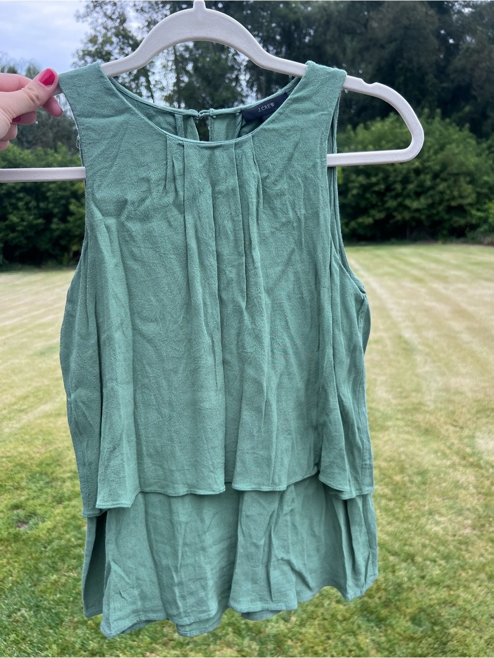 J. Crew Sage Green Tiered Sleeveless Pleated Tank Top Size 4